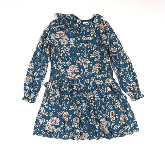 Edgehill Collection Dress Girls Sz 4T Teal Blue Floral Ruffle Boutique Girly
